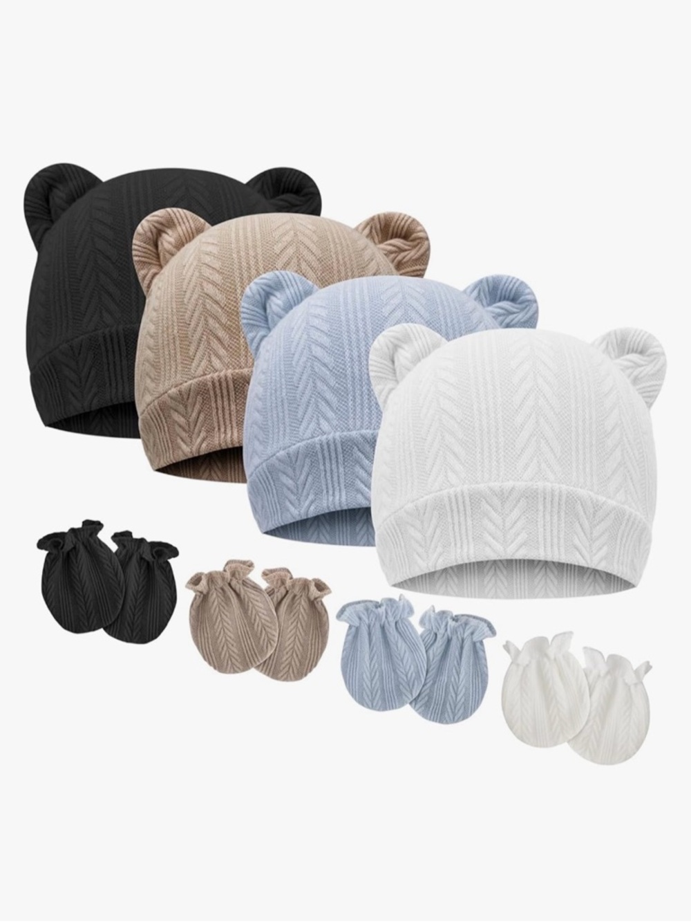 New Newborn Baby Hats Bear Ears and Mittens Sets Preemie Caps Baby Boy Girl
